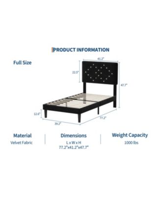 Full Size Velvet Bed Frames with Headboard,Upholstered Platform Bedframe with Wood Slats,Solid and Stable