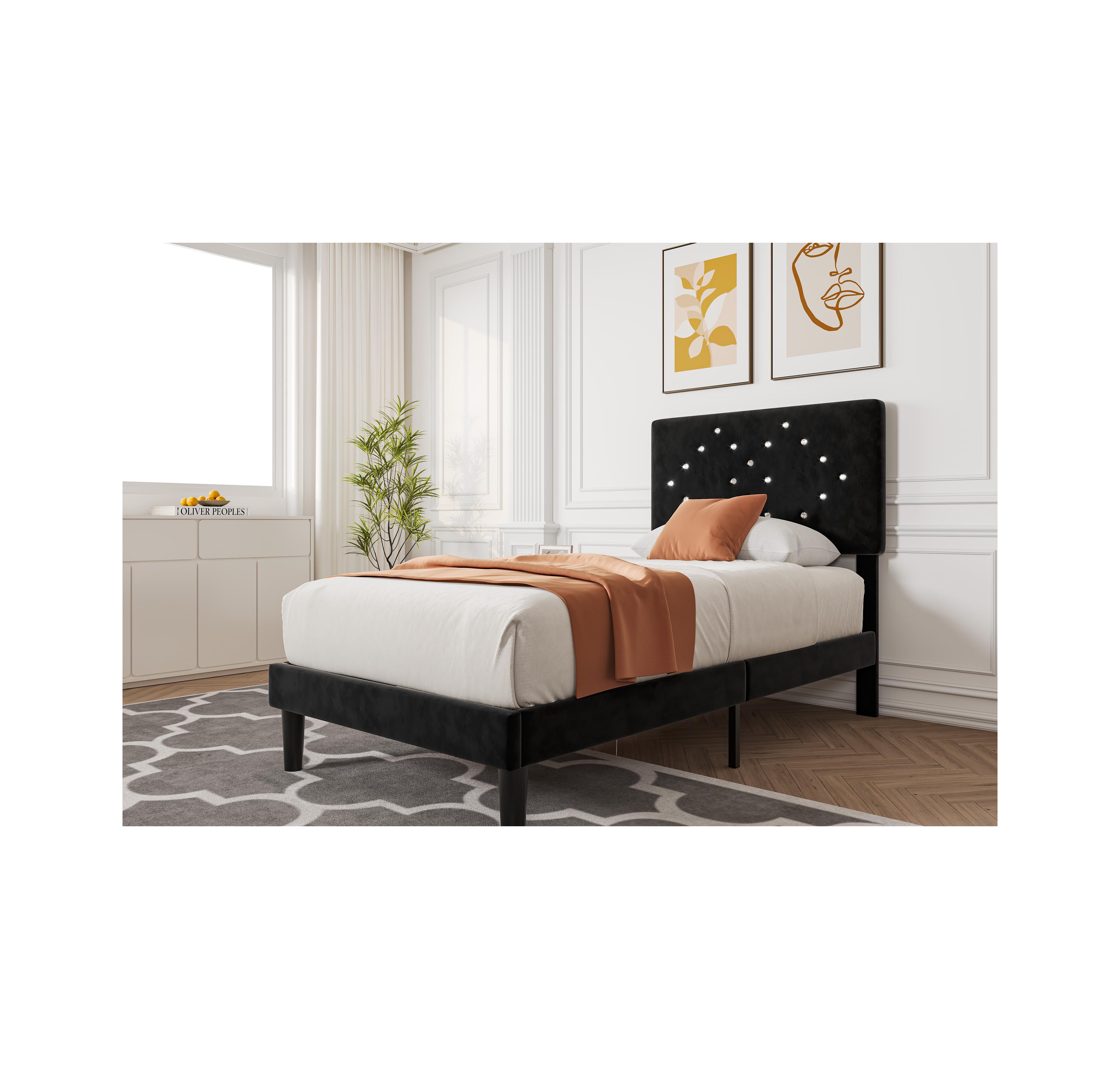 Gaomon Full Size Velvet Bed Frames with Headboard,Upholstered Platform Bedframe with Wood Slats,Solid and Stable