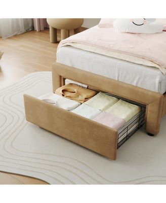 Twin Size Velvet Upholstered Platform Bed Frame with Adjustable Headboard, Storage Drawer & Smart LED Light, Wooden Slats, No Box Spring