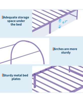 Twin Canopy Bed with Fabric Headboard, Metal Platform Frame with Strong Slats