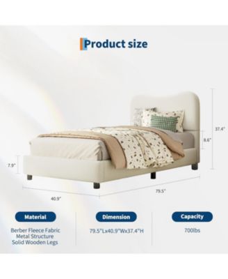 Senfot Full Boucle Platform Bed with Upholstered Headboard, Rounded Corners, Low-Profile Heavy-Duty Frame, Wood Slats, Noise-Free Design - Twin