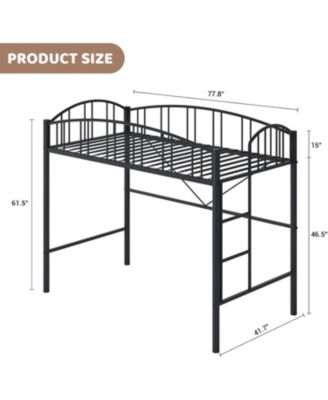 Twin Metal Loft Bed with Arched Guardrails & Safety Ladder, Space-Saving Heavy-Duty Steel Frame, No Box Spring Required