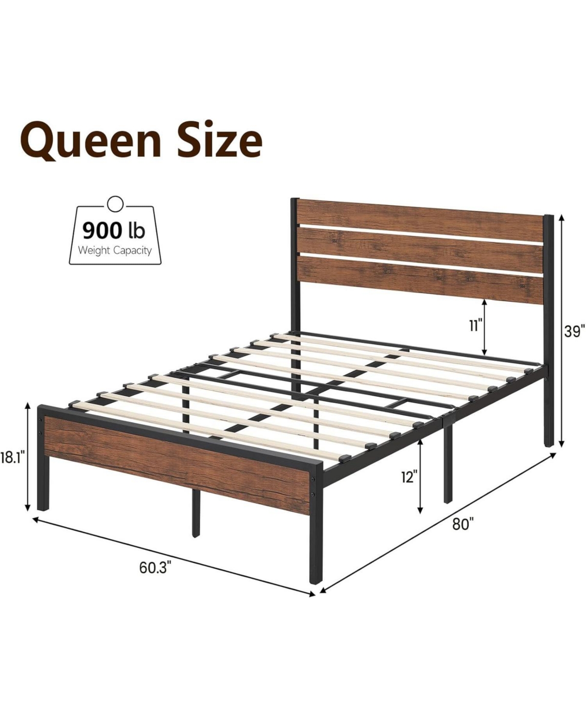 gaomon Farmhouse Bed Frame with Wooden Headboard and Footboard, Metal Platform with Slats, Noise-Free, Easy Assembly