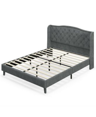 Queen Upholstered Platform Bed Frame w/ Button Tufted Headboard Noise-free