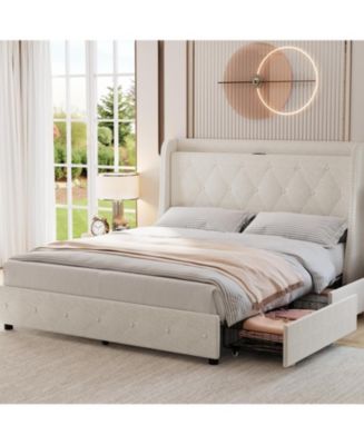 gaomon Upholstered Bed Frame with 4 Storage Drawers, Headboard and ...