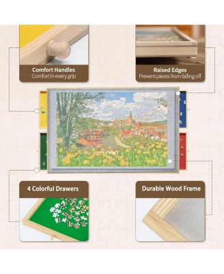 34" Adjustable Puzzle Table with 360° Tilt, Storage Drawers & Protective Cover for 1500-Piece Puzzles, Height-Adjustable Mobile Workstation