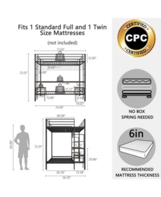 Streamdale Ethan Full Over Twin Bunk Bed with Desk, Charging Station & Storage, Black/Cinnamon Oak