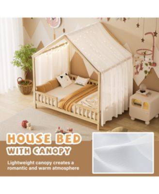 Montessori Floor Bed with Canopy, Full Size House Shape Toddler Bed Frame