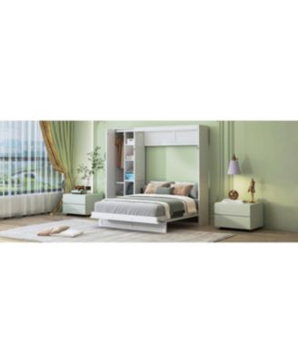  Queen Size Murphy Bed Wall Bed with Shelves, Wardrobe and LED