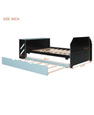 Streamdale Full Size Wood Daybed with Twin Size Trundle, Desk and USB, Cloud Blue