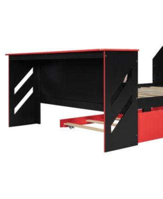 Streamdale Full Size Wood Daybed with Twin Size Trundle, Desk and USB, Cloud Blue