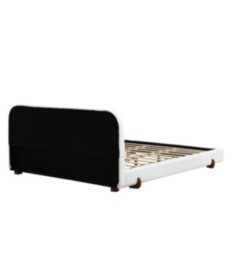 Streamdale Unique Design White Fabric Upholstered Bed Frame with Solid Wood Legs, California King