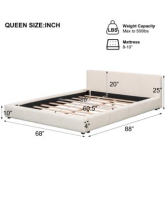 Queen Size Faux Leather Birch Engineered Wood Minimalist Design, Durable Frame, No Box Spring Required Bed