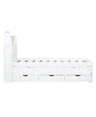 Streamdale Twin Wooden LED Platform Bed with Trundle, Storage Headboard & Drawers, White