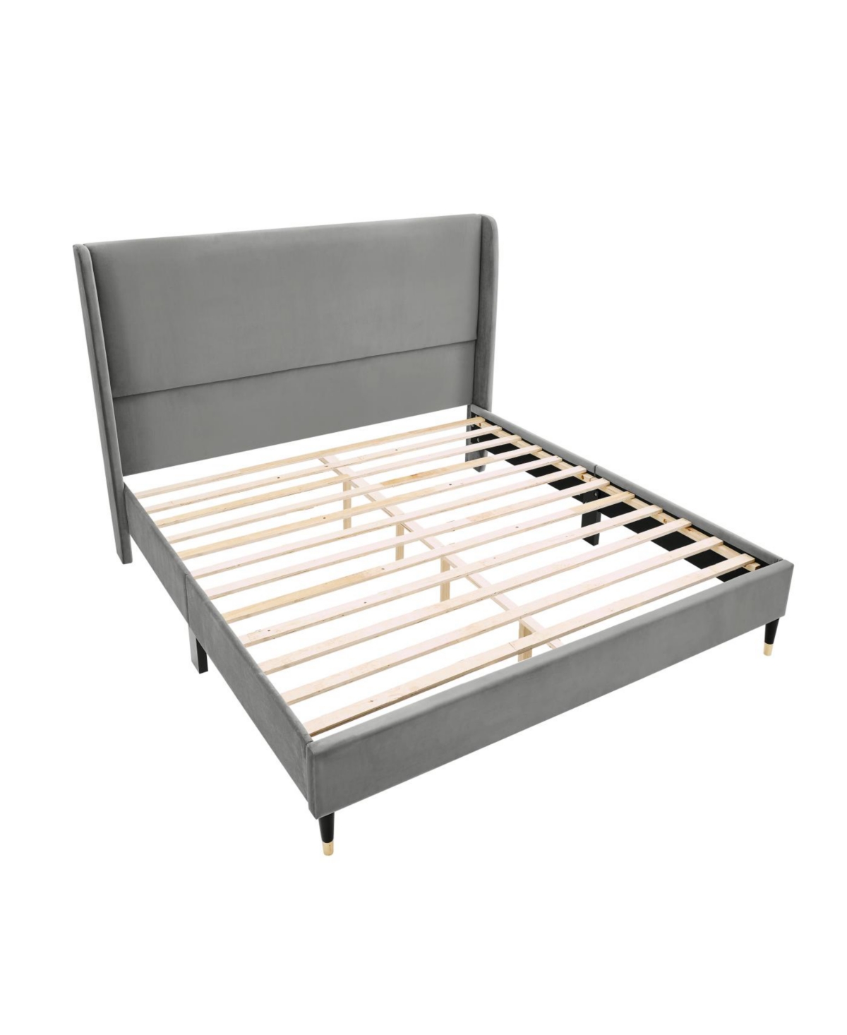 Streamdale Rozitta Gray Velvet Wingback Platform Bed, Queen