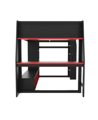 Streamdale Wood Gaming Loft Bed w/ Desk, Shelves, LED, Rack, Black