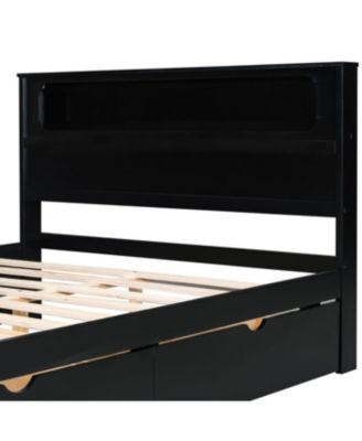 Full Size Wooden Gaming Bed with LED Headboard, Desk, USB & Storage, Black