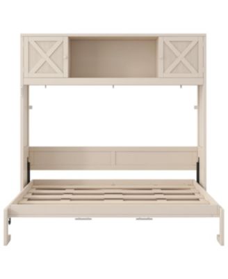 Full Size Murphy Bed with Storage Cabinets, Beige