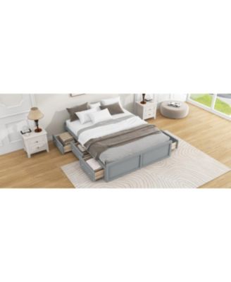 Wood Queen Size Platform Bed Frame with 6 Drawers