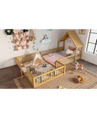 Full Size House Floor Bed with Door