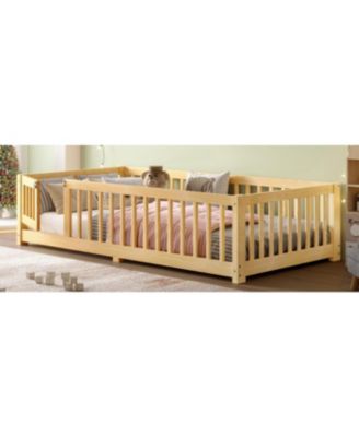 Streamdale Twin Size Floor Bed with Guardrails and Door for Kids