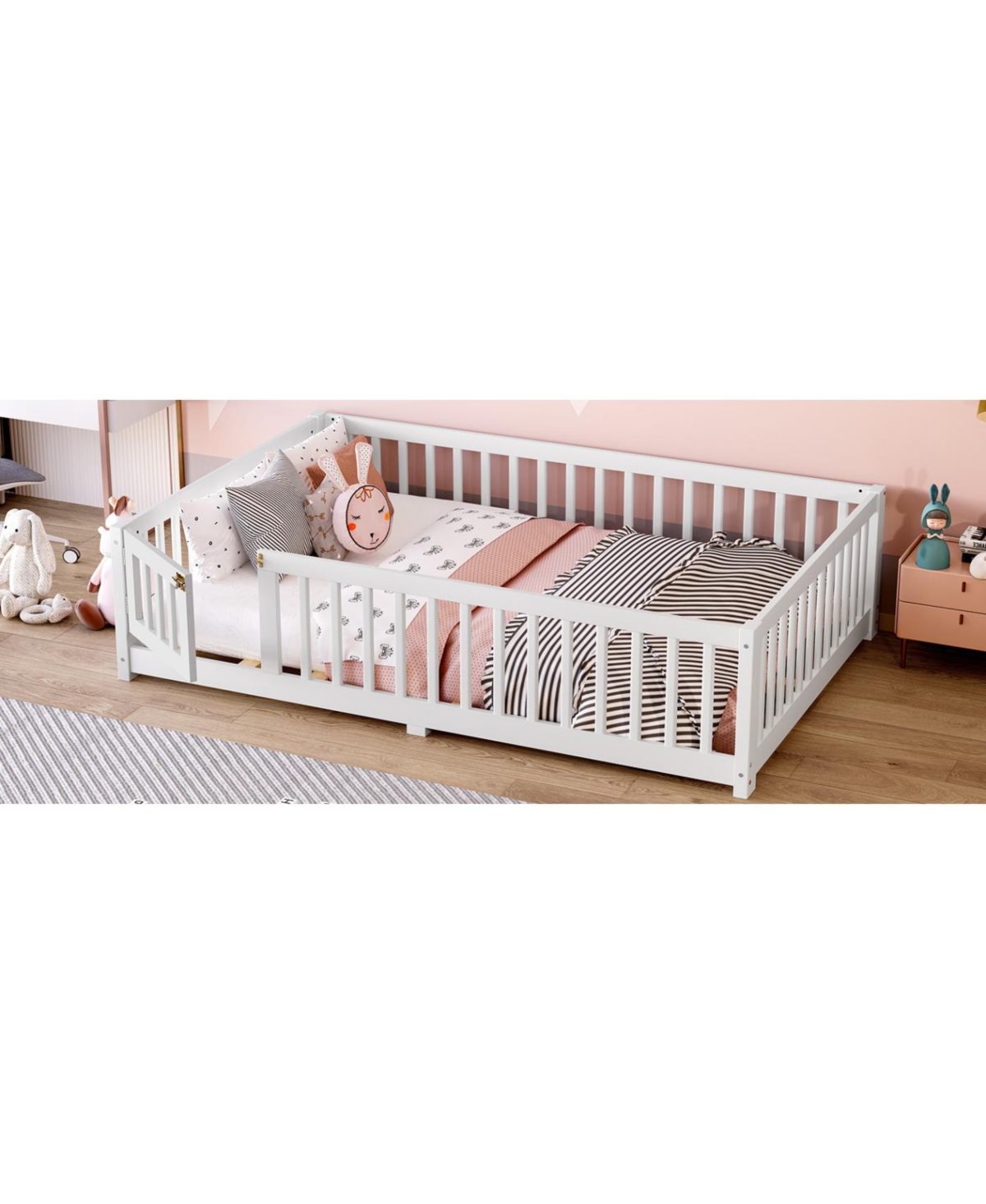 Streamdale Furniture Full Size Pine wood, Plywood Guardrails and Door for Kids Floor Bed