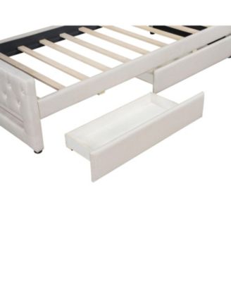 Upholstered Twin XL Size Daybed with LED Belt and 2 Drawers