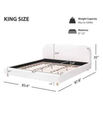 King  Boucle Platform Bed with Curved Headboard