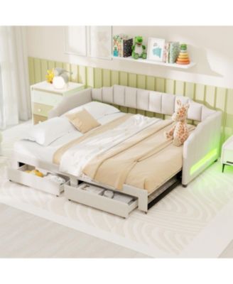 Twin XL Extendable Upholstered Daybed with Storage & LED