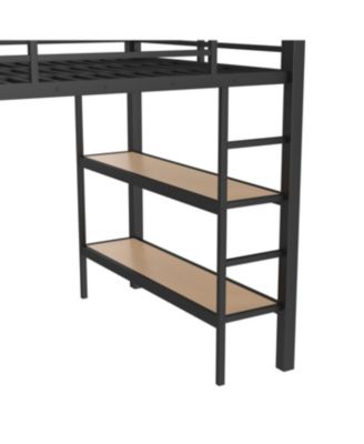 Streamdale Metal Loft Bed with Wardrobe and Shelves, Black