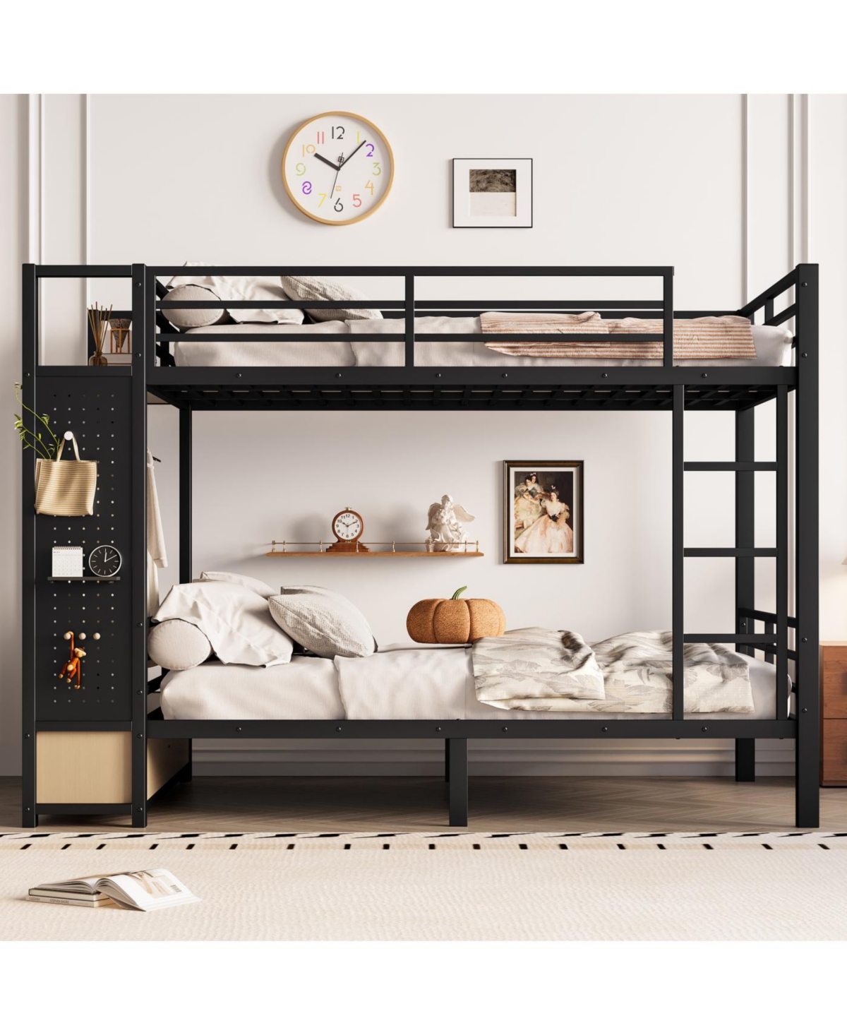 Streamdale Full/Full Metal Bunk Bed with Storage for Teens - Black