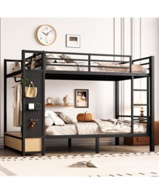 Streamdale Full/Full Metal Bunk Bed with Storage for Teens - Black