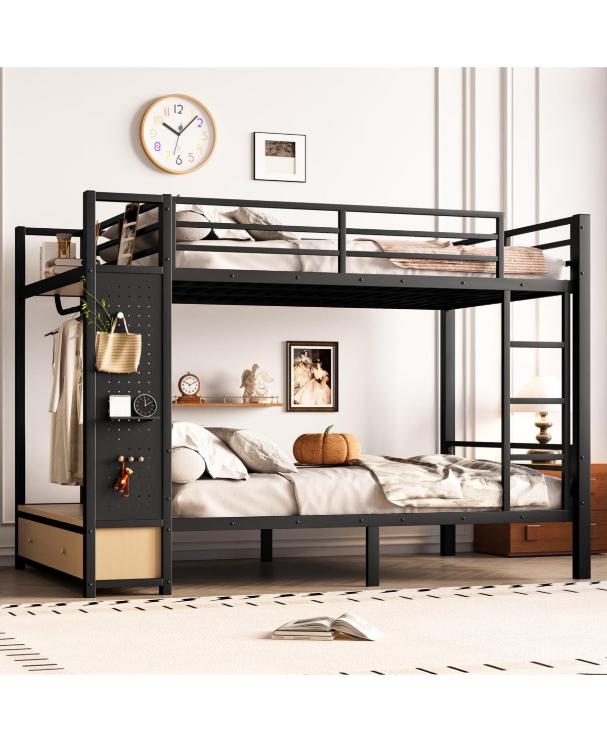 Streamdale Full/Full Metal Bunk Bed with Storage for Teens - Black