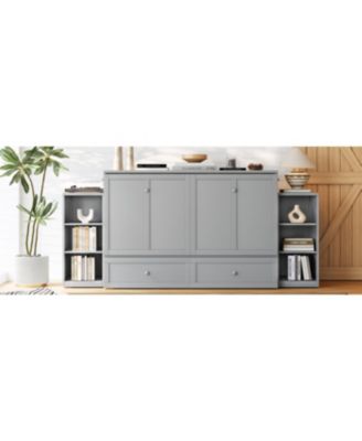 Streamdale Queen size Murphy bed with storage drawers and shelves. Light gray