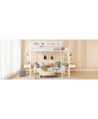 Metal Full Loft Bed with Storage Shelves