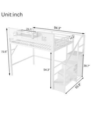 Metal Full Loft Bed with Stairs Wardrobe