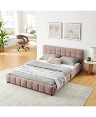 Queen Size Chenille Upholstered Bed with Storage Drawer