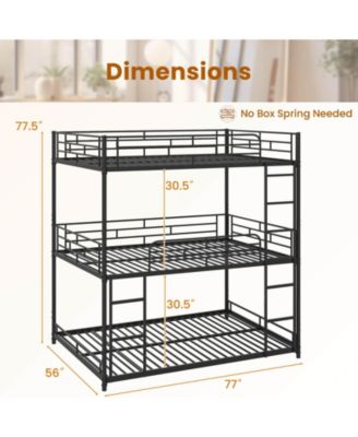 Full Over Full Over Full Metal Bed Frame Heavy-Duty Triple Bunk Bed w/Dual Ladders
