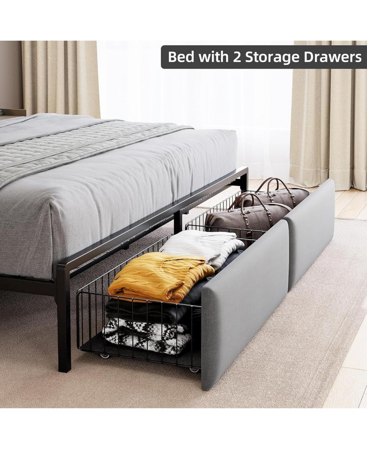 gaomon Velvet Upholstered Platform Bed Frame with Curved Button-Tufted Headboard, Golden Base and Sturdy Wood Slat Support