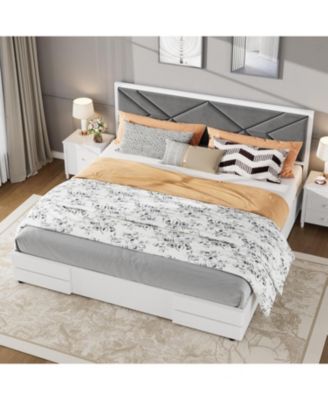 Upholstered Bed Frame with Fabric Headboard, Wooden Slats, No Box Spring Needed, Easy Assembly