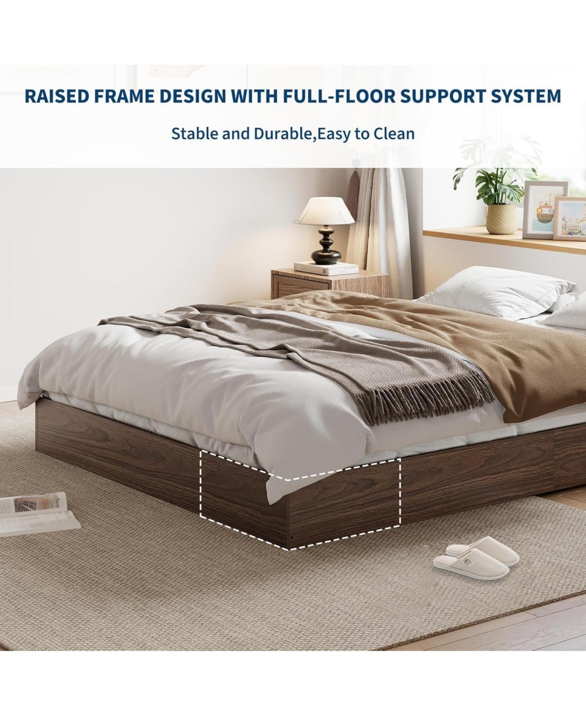 gaomon Twin Xl Solid Wood Platform Bed, Floor-Standing, Sturdy Wooden Slats, Minimalist, No Box Spring Needed, Walnut