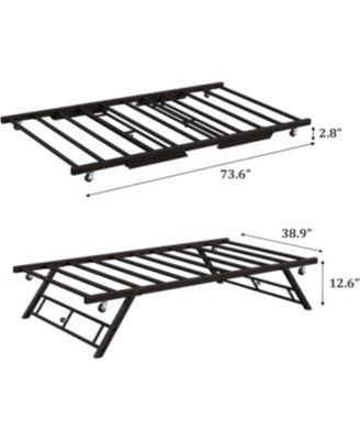 Twin Size Pop Up Trundle Bed Frame, Foldable Metal Platform, Lockable Casters