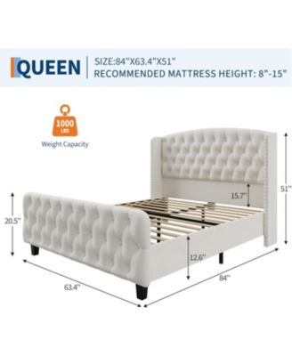 Queen Size 51" Tall Velvet Upholstered Platform Bed Frame, Deep Button Tufted Wingback Headboard & Footboard