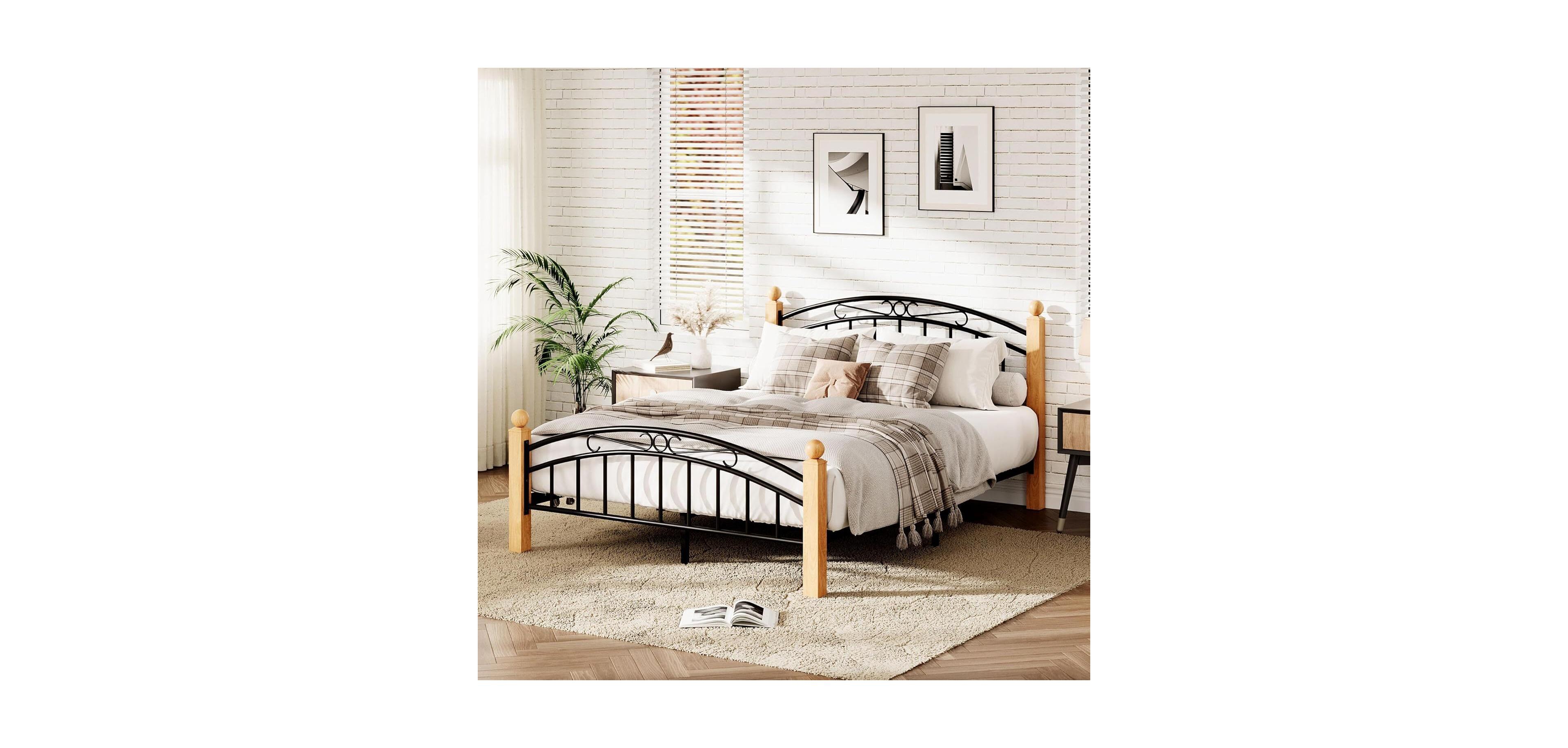gaomon Queen Size Metal with Victorian Iron Art Headboard & Footboard and Steel Slats Platform Bed Frame