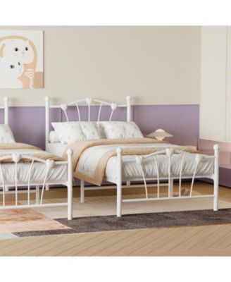 Twin Size Bed Frame for Kids Heart Shaped Headboard & Tailboard Heavy Metal Slat Support Noiseless White