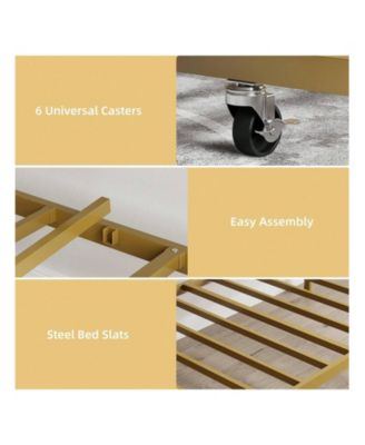 Twin Daybed with Trundle Metal Sofa Bed Heavy Duty Slats Space Saving Guest Room Gold