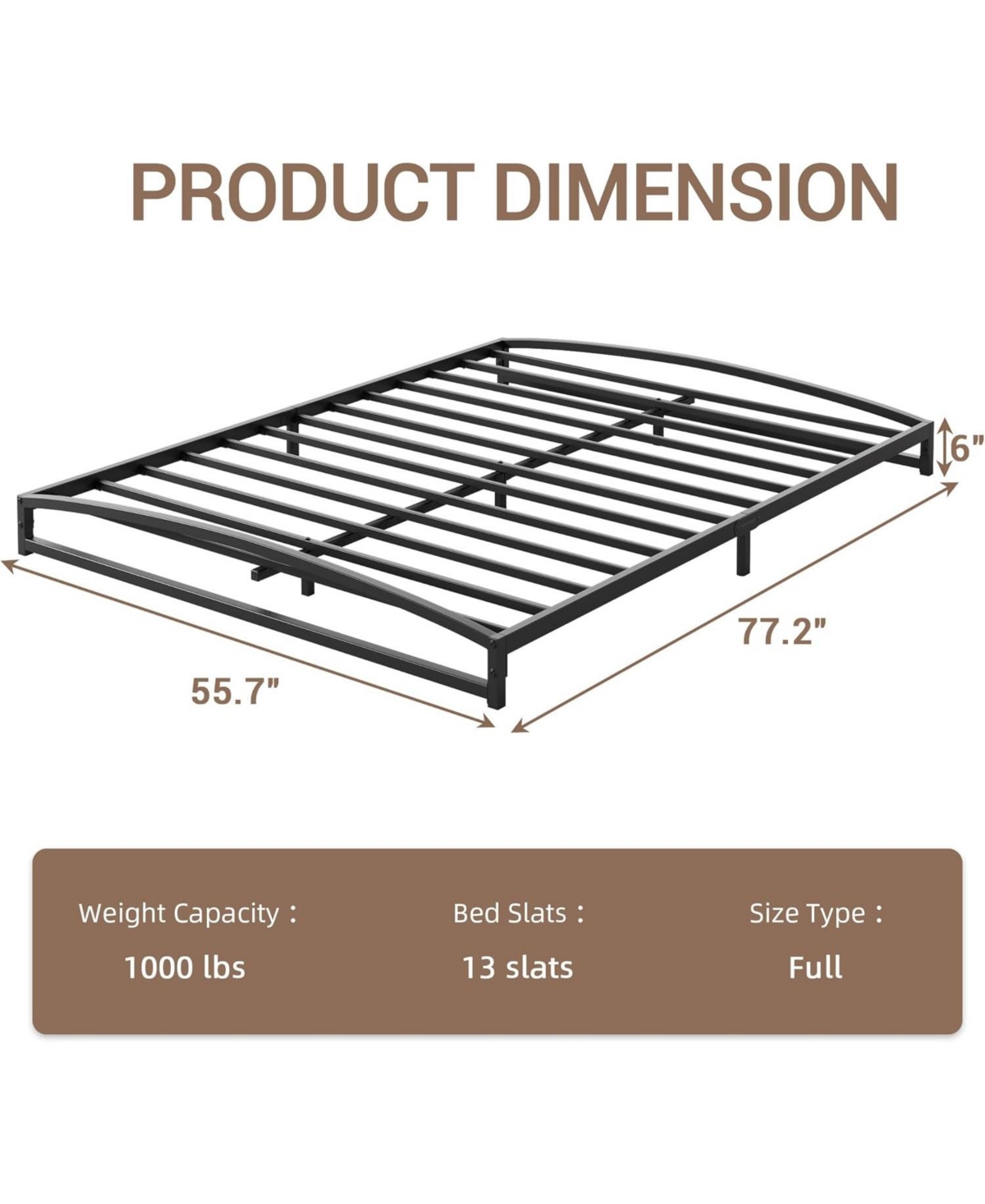 gaomon Full Size 6 Inch Metal Platform Bed Frame Heavy Duty Slats Underbed Storage Noise-Free Non-Slip