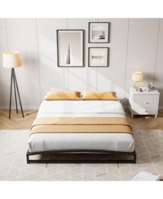 Queen Size 6 Inch Metal Platform Bed Frame Heavy Duty Slats Underbed Storage Noise-Free Non-Slip