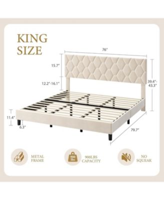 King-Size Heavy-Duty Platform Upholstered Headboard Strong Wood Slats No Box Spring Upholstered Bed Frame