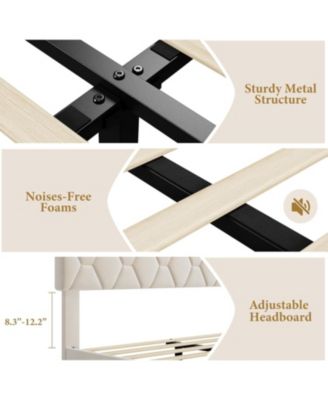 Twin Upholstered Bed Frame Heavy Duty Platform Upholstered Headboard Strong Wood Slats No Box Spring Beige